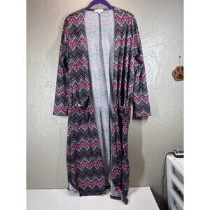 LuLaRoe Women’s Sarah Long Cardigan Pink Black Pocket Size Medium